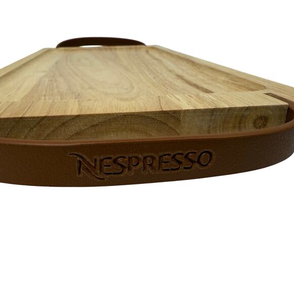 Nespresso Wood Serving Tray with Leather Handles 15" x 7" Modern Kitchen Decor - Picture 7 of 7